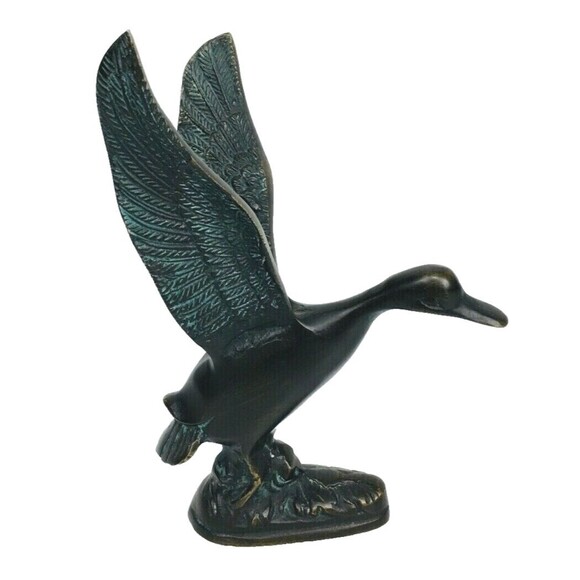 Vintage Bronze Duck Bird Taking Flight Sculpture Figurine 7" X 6" - Picture 1 of 11